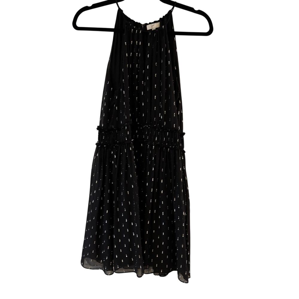 Joie Black & Silver Silk Halter Dress XS Sleeveless Side Zip